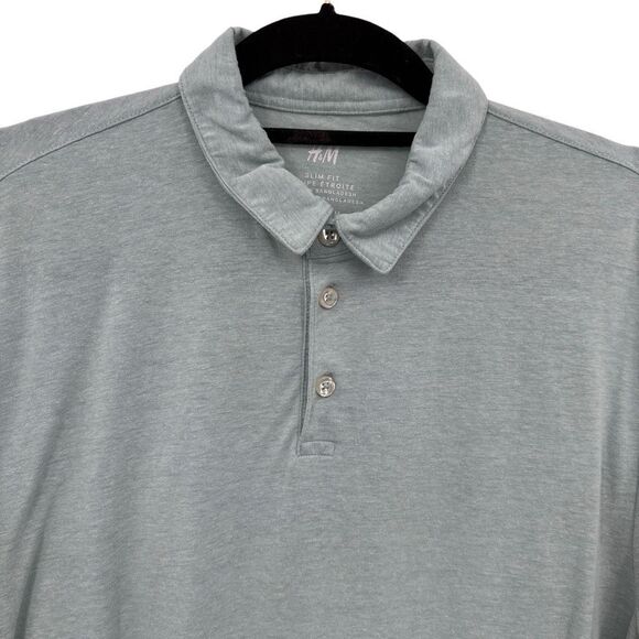 H&M Fine Knit Slim Fit Short Sleeve Collared Golf Polo Shirt Sage Green Medium - Picture 6 of 11